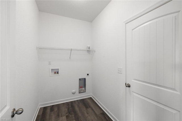 washroom with hookup for a washing machine, dark wood-type flooring, hookup for a gas dryer, and electric dryer hookup