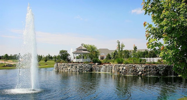 property view of water featuring a gazebo