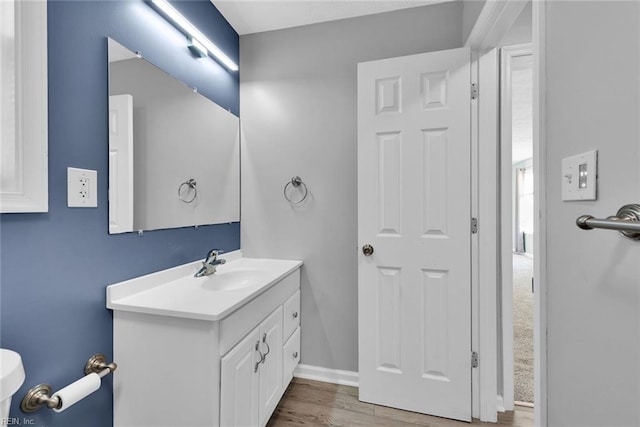 bathroom with vanity and wood-type flooring