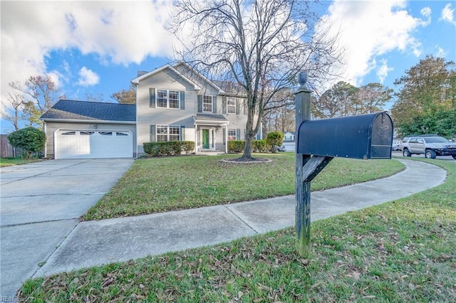 view of front of home featuring a front lawn and a garage