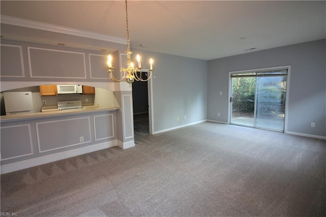 unfurnished living room with carpet and a chandelier