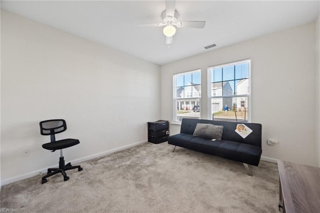 interior space featuring ceiling fan