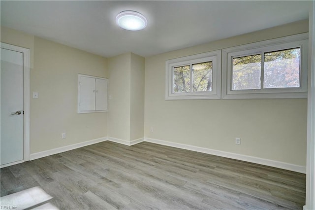 spare room featuring plenty of natural light and light hardwood / wood-style floors