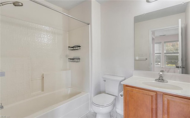 full bathroom with vanity,  shower combination, and toilet