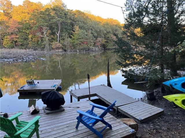 view of dock featuring a water view