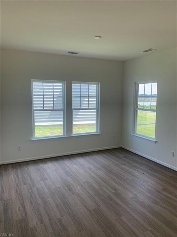 empty room with a healthy amount of sunlight and dark hardwood / wood-style flooring