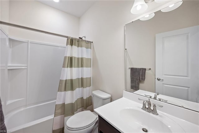 full bathroom featuring vanity, toilet, and shower / bath combo with shower curtain