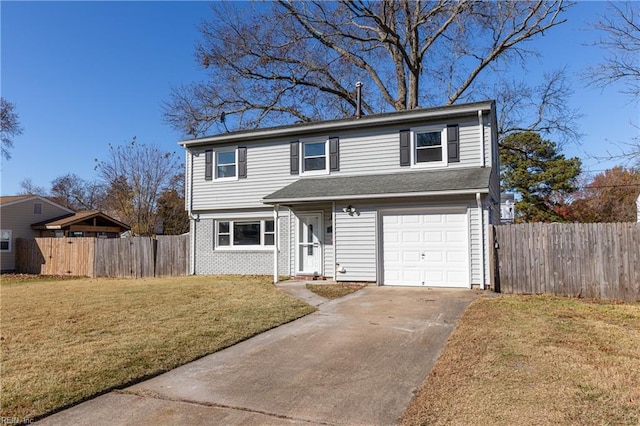 front of property with a front yard and a garage