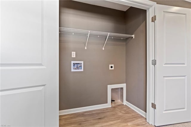 laundry area featuring hookup for an electric dryer, light hardwood / wood-style floors, and washer hookup