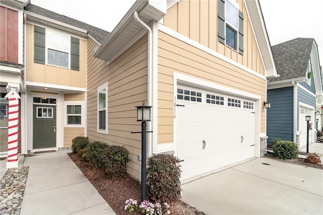 exterior space featuring a garage