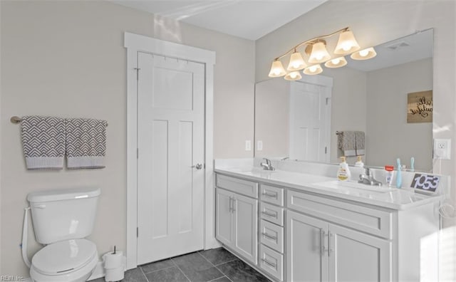 bathroom featuring tile patterned flooring, vanity, and toilet