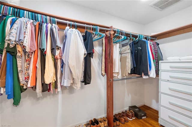 walk in closet with hardwood / wood-style flooring