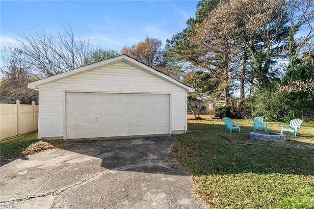 garage with a lawn