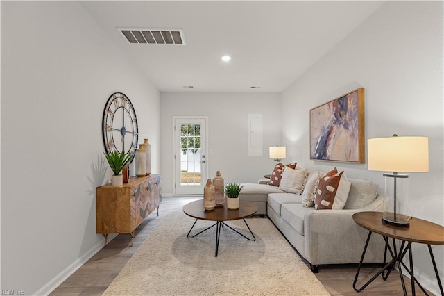 living room featuring light wood-type flooring