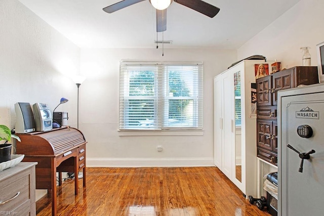 interior space featuring ceiling fan and light wood-type flooring