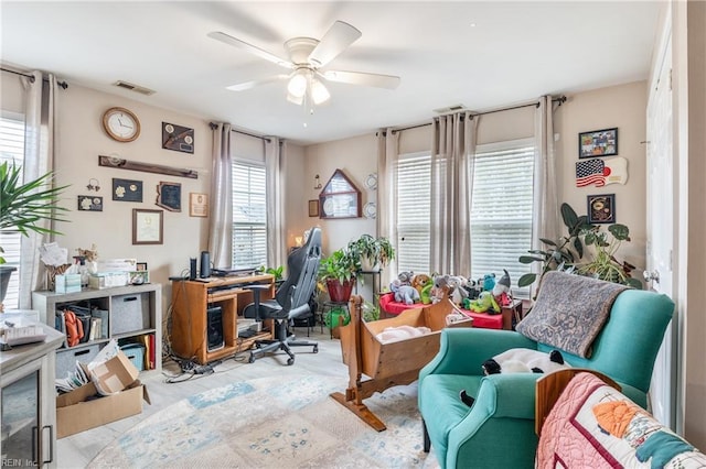 office area featuring ceiling fan