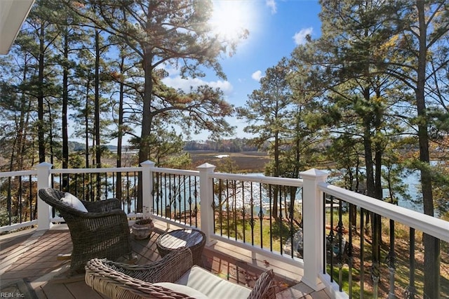 deck with a water view