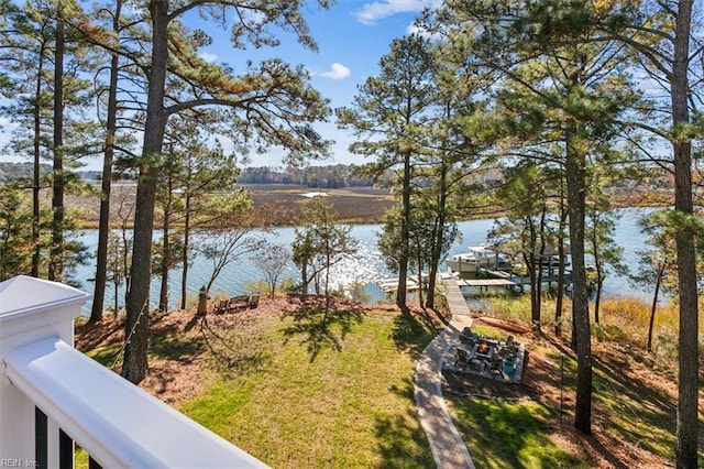 property view of water with a boat dock