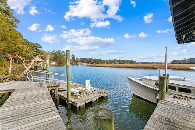 view of dock featuring a water view