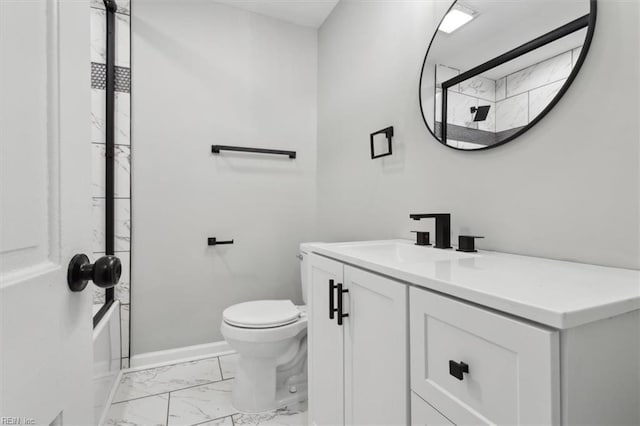 full bathroom with bathing tub / shower combination, vanity, and toilet