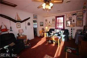 living room with ceiling fan