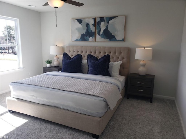 bedroom with carpet flooring and ceiling fan