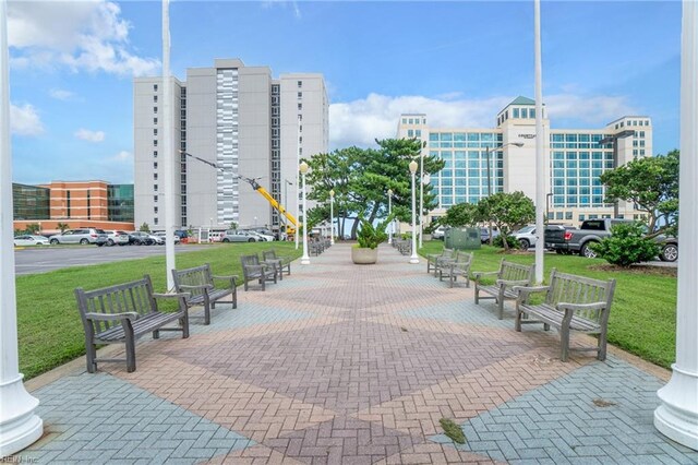 view of community featuring a lawn