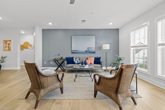 living room featuring light wood-type flooring