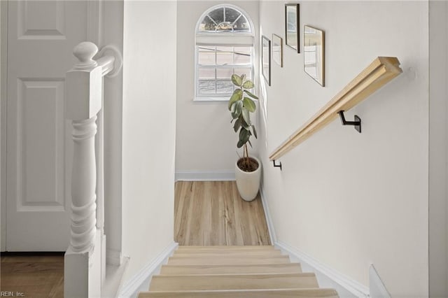 stairs with wood-type flooring