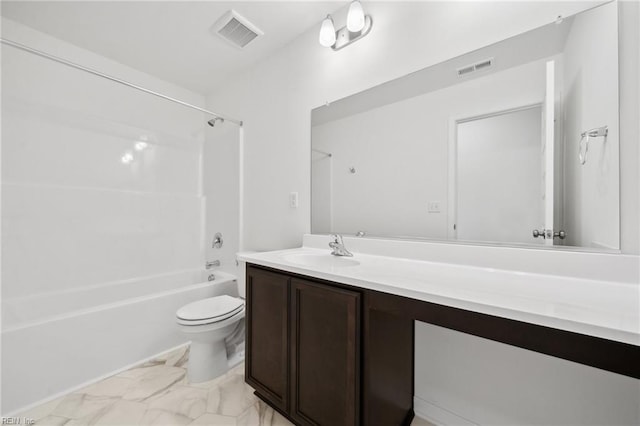 full bathroom with vanity, shower / bath combination, and toilet