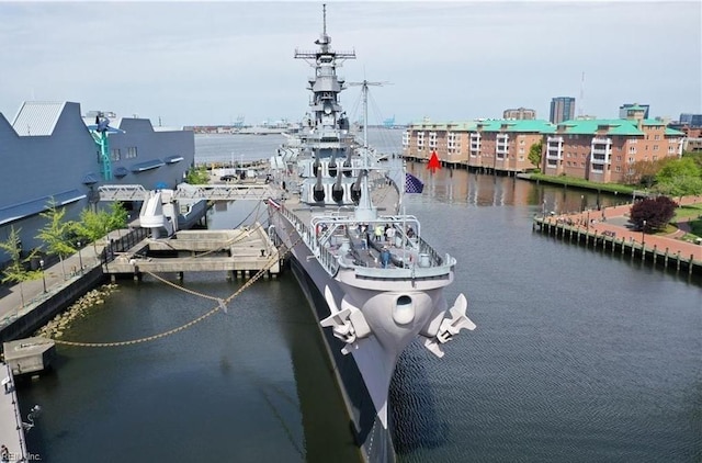 dock area featuring a water view