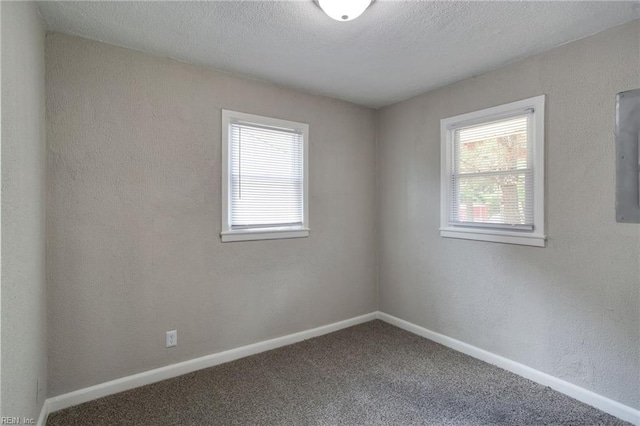 unfurnished room with carpet floors and a textured ceiling