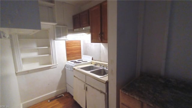 kitchen featuring electric range, sink, and hardwood / wood-style floors