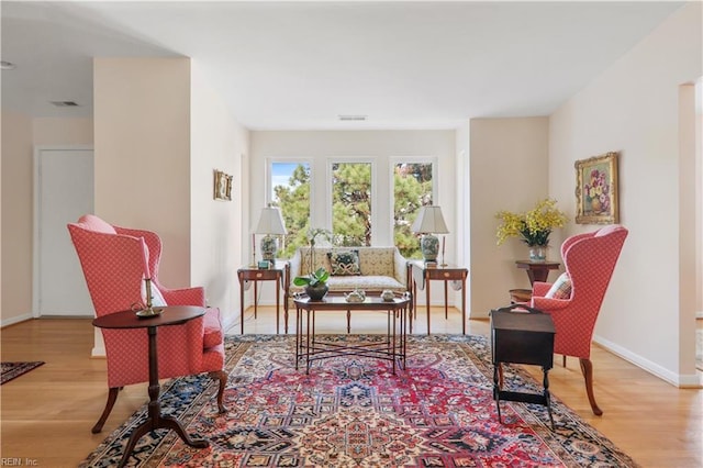 living area with light wood-type flooring