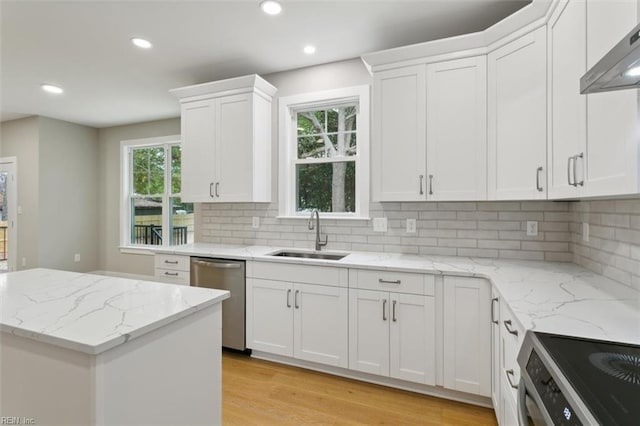 kitchen featuring dishwasher, white cabinets, and sink