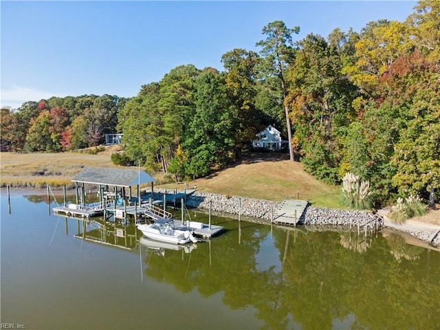 dock area with a water view