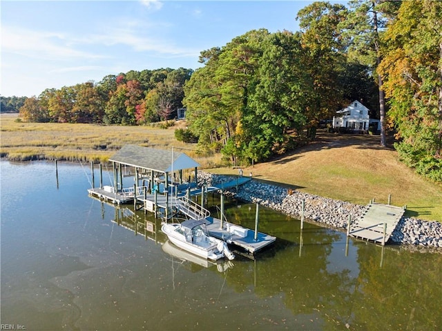 view of dock with a water view