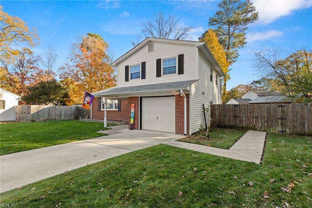 view of front property with a front yard and a garage