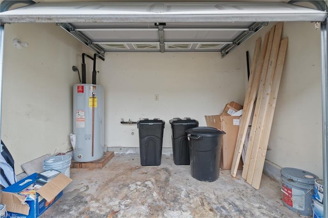 garage featuring water heater