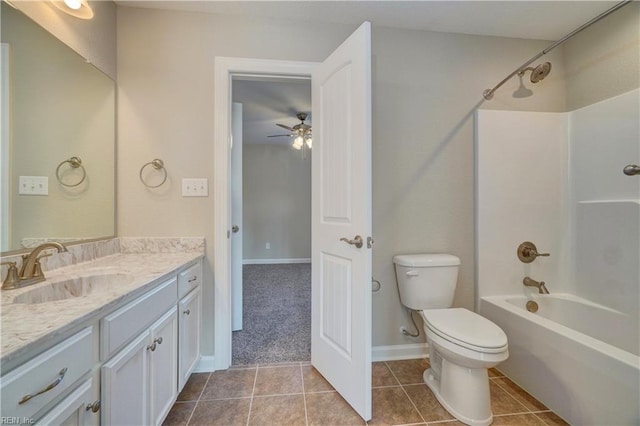 full bathroom featuring tile patterned floors, vanity, ceiling fan, and shower / bathing tub combination