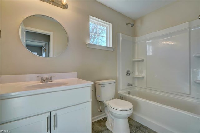 full bathroom with toilet, tile patterned flooring, shower / bath combination, and vanity