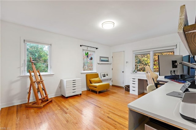 office space featuring wood-type flooring and a healthy amount of sunlight