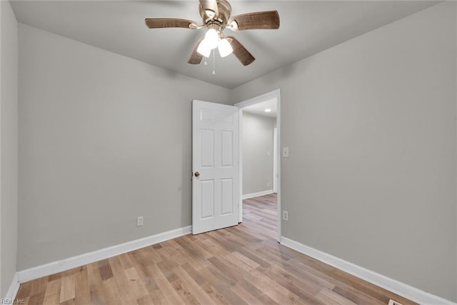 empty room featuring ceiling fan and light hardwood / wood-style floors