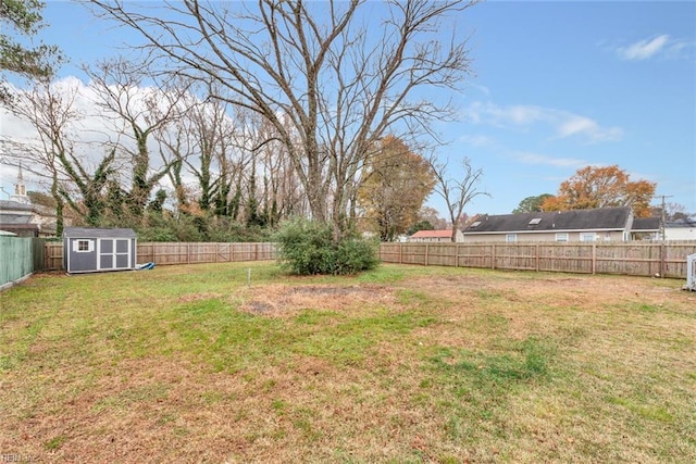 view of yard featuring a shed