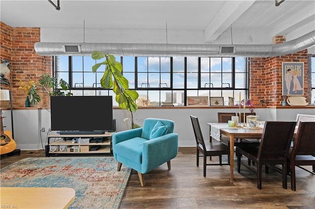 interior space featuring beam ceiling