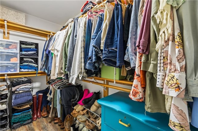 walk in closet featuring dark hardwood / wood-style flooring