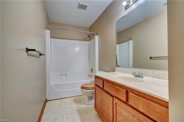 full bathroom featuring vanity, toilet, and tub / shower combination