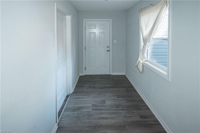 hall with dark wood-type flooring