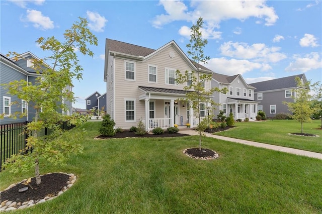 view of front facade featuring a front yard and a porch