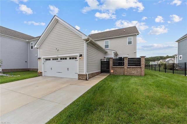 exterior space featuring a garage and a front yard